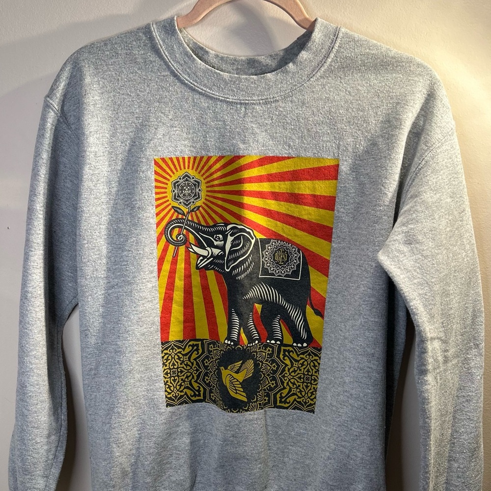 Obey Gray Sweatshirt with Red and Yellow Accents